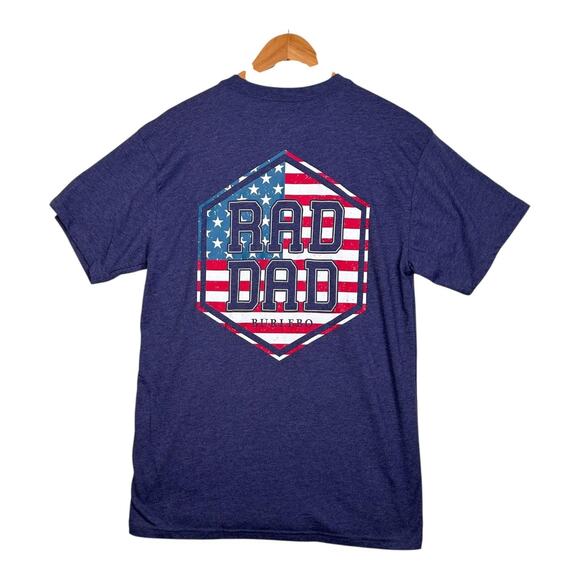 Burlebo Shirt Mens Medium Blue Rad Dad Pocket Tee American Flag Graphic USA - Picture 1 of 6